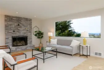 full heigh wood burning brick fireplace