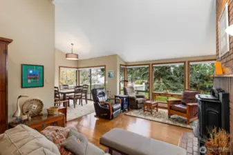Bamboo flooring and a wall of windows to enjoy the view