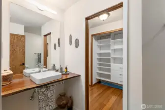 Bathroom on lower level, connected to the bedroom