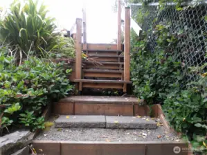 Stairs going back up to elevated portion of the lot from the firepit area.