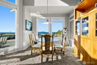Dining nook that never lets you forget where you are at.  Beautiful built-in cherry cabinetry- same as the kitchen cabinetry.