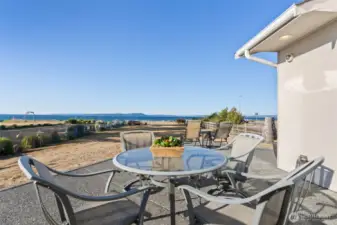 Aggregate cement patio and walkways provide low maintenance outdoor spaces