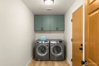 New fan and cabinet in laundry room