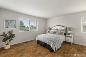 Primary bedroom is very spacious, with a big window for light, LVP flooring