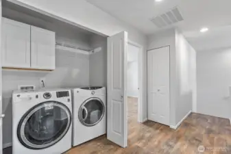 Laundry is located upstairs, where the dirty laundry is! Washer and dryer are included