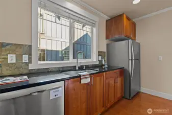 Extensive counter space and stainless steel appliances