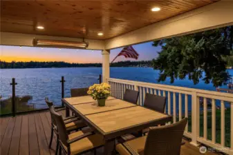 Imagine dining at the water’s edge. The covered patio is ideal for year-round entertaining.