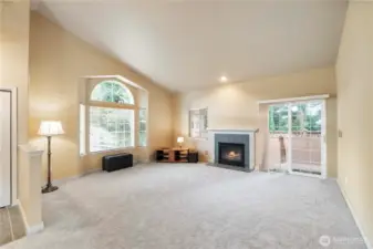The vaulted ceilings and abundant windows add so much light to this space. A cozy gas fireplace for added warmth on those cold days.