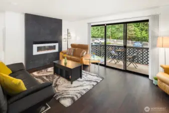 Living room with south facing deck
