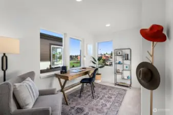 Photos of model home 9213 with similar finishes & floor plan.