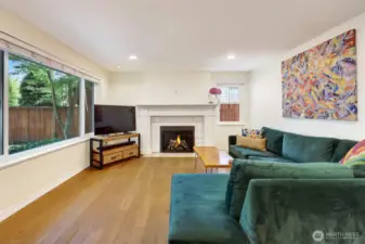 Large picture window in living room. Front of house faces north for soft light.