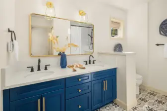 Updated full bathroom upstairs with quartz countertop, beautiful tile flooring & new fixtures