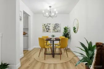 Dining room with modern chandelier