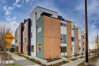 Light filled corner unit with multiple decks.