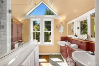 The south-facing windows in the bathroom allow for plenty of natural light to flood the space.