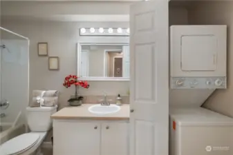 Bathroom with stacking Washer/Dryer