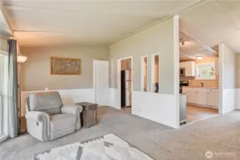 Open to Dining room and kitchen