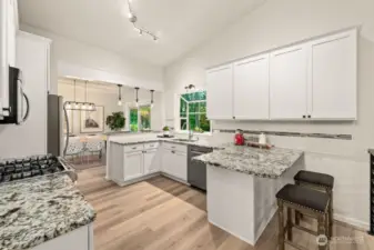 Modern kitchen with  eating island on both sides