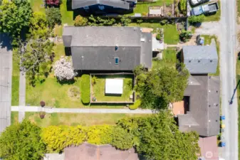 Aerial View of the home, lot size, and shed.