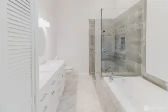 Large soaking tub is great after a long day.  Beautiful walk in shower is waiting for you.