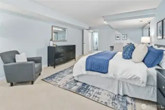 Lower level bedroom is HUGE (room for sitting area!) with 2 closets