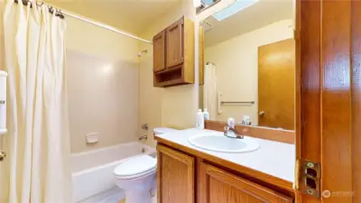 A second full bathroom located upstairs