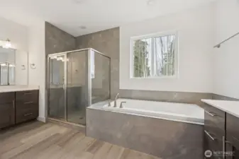 Deluxe Primary bath with large soaking tub walk in shower and two separate vanities