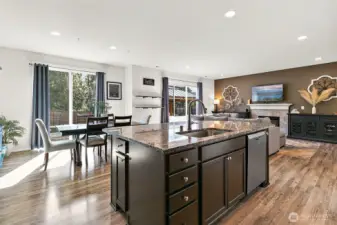 Kitchen, dining, and living room