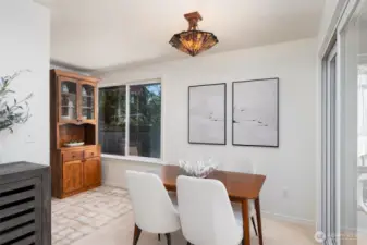 Great lighting in dining room and hutch for extra storage