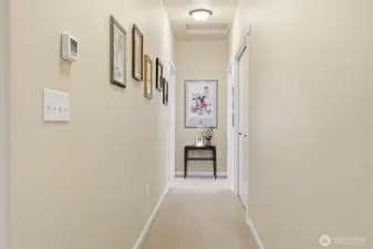 The door to the second bedroom is to the left- nice wide hallway to the bedrooms.