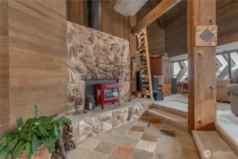 Living Room with beautiful stone fireplace