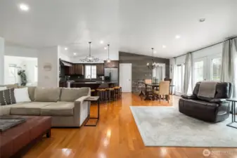 Great Room open to kitchen and dining.