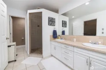 Ensuite with walk-in shower and private toilet room.