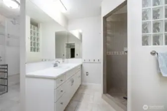 Spacious walk-in shower.