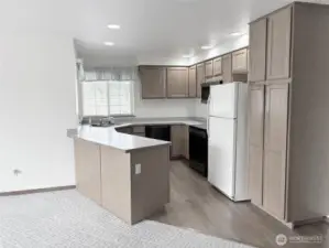 ADU Kitchen with ample storage and 2 pantries.