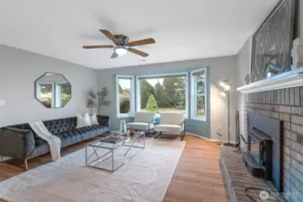 Large living room with wood stove