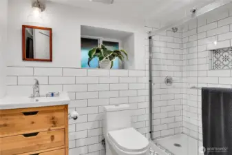 Fresh 3/4 bath on the lower level.