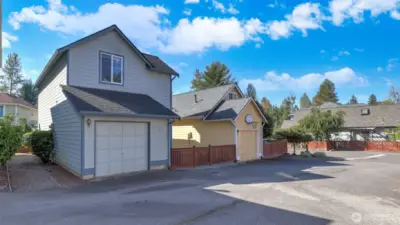 1 car garage plus one uncovered parking space.