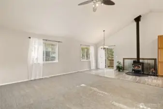 Main living area and Dining Room unstaged. Carpet is neutral and will go with just about any colors you have!