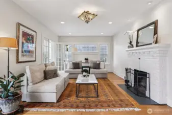 Wood burning fireplace.