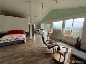 Wall of windows facing view