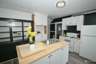 Kitchen has classic built in cabinets