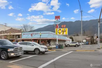 Charming downtown North Bend with shops, eateries and the Iconic T-Mar Cafe.