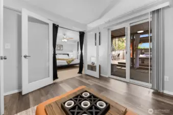 French doors to bedroom downstairs