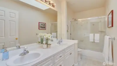 Upstairs hall bath with skylight