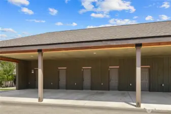 Parking space and lockable storage.