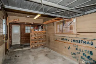 The one (small) car Garage offers 240 SF of space to park or store bikes, yard equipment, tools etc. A 6'x8' storage area with door to backyard is ahead in this photo.
