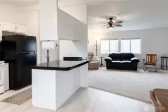 Open kitchen/dining/living room