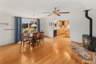 Spacious dining room with a propane fireplace