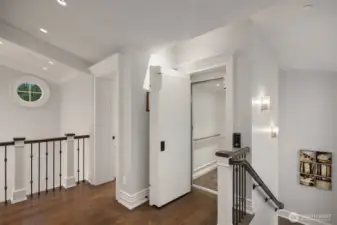 The elevator services all 3 levels.